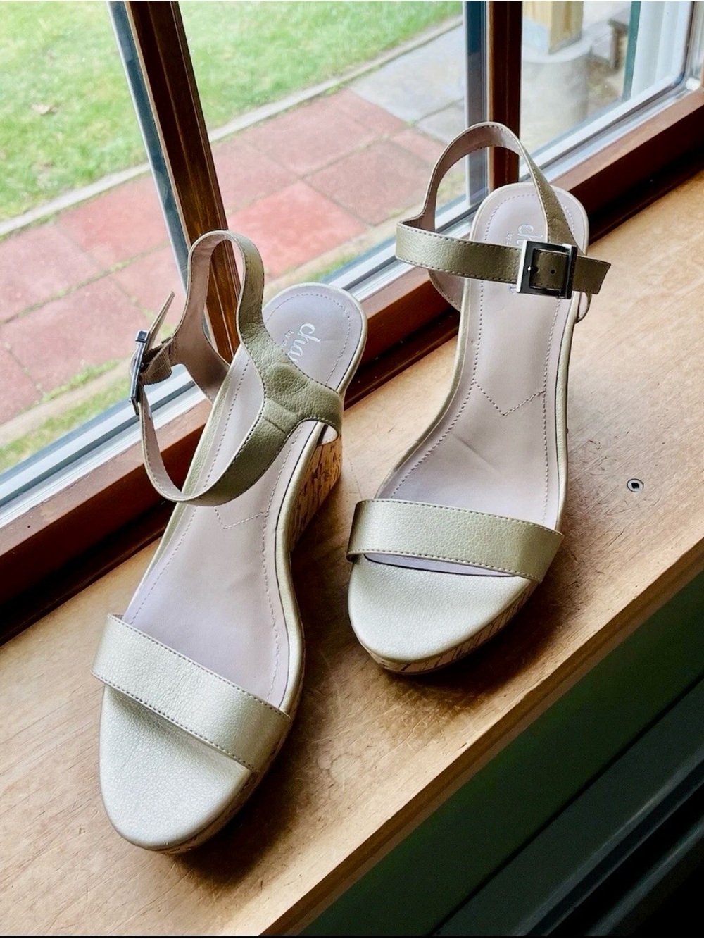 Charles by Charles David Women’s Gold Wedge Sandals with Ankle Strap